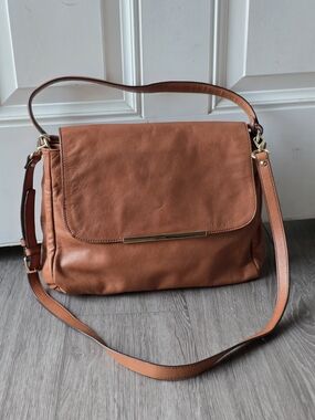 Banana Republic Anabelle Satchel Cognac Leather Crossbody Shoulder Bag Gold HW
